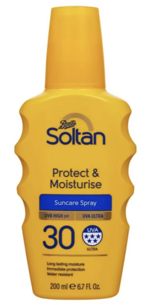 Soltan Protect & Moisturise Suncare Spray SPF30 200ml – Water-Resistant, UVA & UVB Protection, 5-Star Rated Sun Cream with Vitamin E