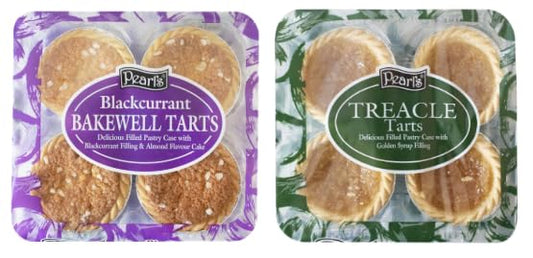 Pearl's Blackcurrant Bakewell Tarts and Treacle Tarts, Filled Pastry Case, Almond Flavour and Golden Syrup Filling