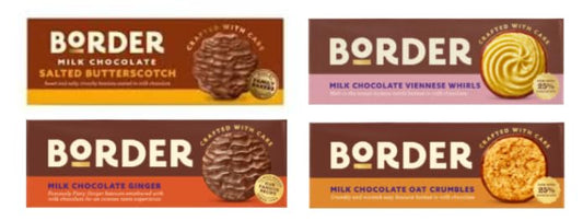 Border Milk Chocolate Biscuits Variety Pack, Salted Butterscotch, Viennese Whirls, Ginger, Oat Crumbles