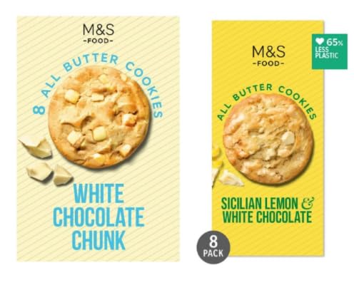 M&S Food All Butter Cookies, White Chocolate Chunk and Sicilian Lemon, 8 Pack