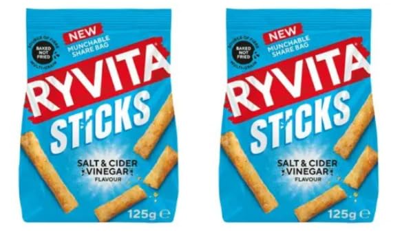 Ryvita Sticks Salt & Cider Vinegar Flavour, Baked Not Fried, Munchable Share Bag, 125g, Pack of 2