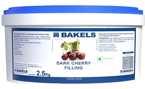 Bakels Dark Cherry Filling 2.5kg – Rich Dark Cherry Fruit Filling – Ideal for Cakes, Pastries and Desserts – Catering Size