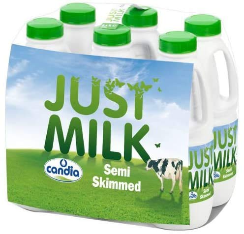 Candia Just Milk UHT Semi-Skimmed Milk - 6 x 1L