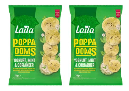Laila Poppadoms with Yoghurt, Mint & Coriander Flavour, Pack of 2