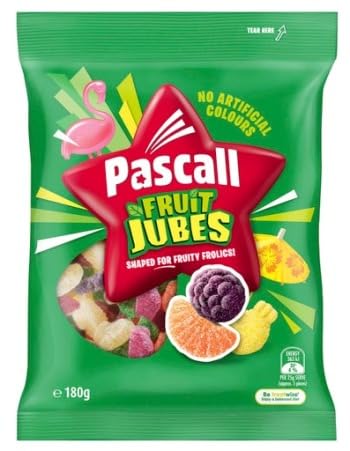 Pascall Fruit Jubes, No Artificial Colours, Fruit-Shaped Jelly Lollies, 180g