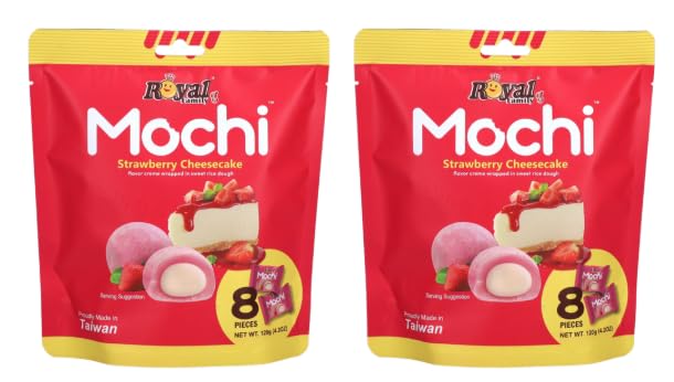 Royal Family Mochi Strawberry Cheesecake, Sweet Rice Dough, Made in Taiwan, Pack of 2