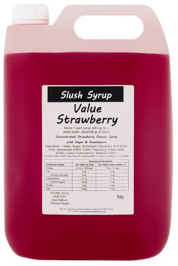 Slush Syrup Strawberry Concentrated Flavour Syrup with Sugar & Sweeteners, 5 Litre