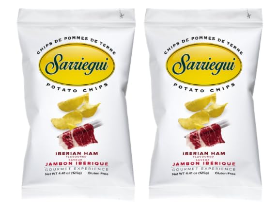 Sarriegui Potato Chips, Iberian Ham Flavoured, Gluten Free, Gourmet Experience, 125g - Pack of 2