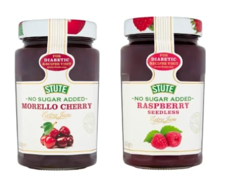 Stute No Sugar Added Morello Cherry and Seedless Raspberry Extra Jam, 2 Jars