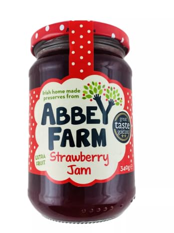 Abbey Farm Strawberry Jam, Extra Fruit, Irish Home Made Preserve, 340g