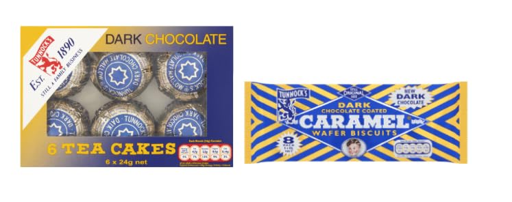 Tunnock's Dark Chocolate Tea Cakes and Caramel Wafer Biscuits.
