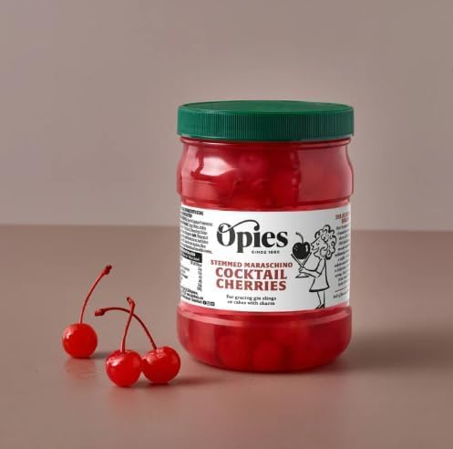 Opies Stemmed Maraschino Cocktail Cherries 1.15 kg – Pack of 3 - Premium Bright Red Cocktail & Garnish Cherries in Flavoured Maraschino Syrup