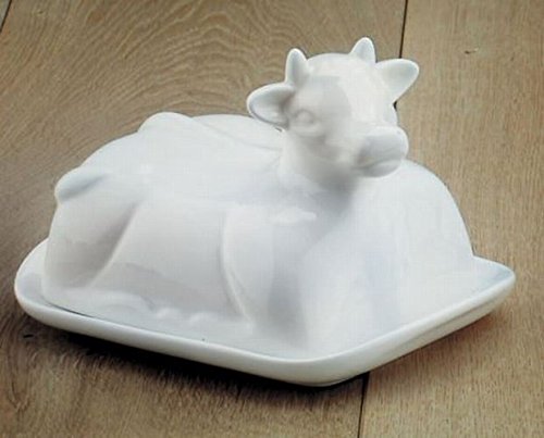 Cow Themed White Ceramic Butter Dish (19x14x7cm)