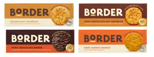 Border Biscuits Variety Pack, Golden Oat Crumbles, Milk Chocolate Oat Crumbles, Dark Chocolate Ginger, Fiery Ginger Crunch