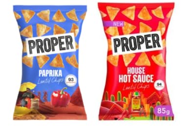 PROPER Lentil Chips, Paprika and House Hot Sauce Flavours, 85g