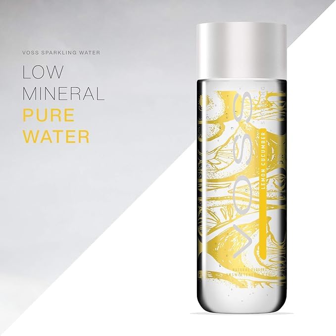 VOSS Lemon Cucumber Sparkling Flavoured Water, Voss Sparkling Water, 375ml Glass Recyclable Bottle