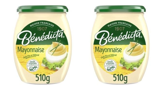 Bénédicta® Mayonnaise, Goût Fin et Délicat, Made with French Eggs, Jar, 510g - Pack of 2