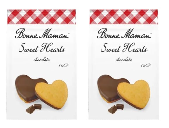 Bonne Maman Sweet Hearts Chocolate Biscuits, Heart-Shaped - Pack of 2