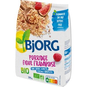 Bjorg Porridge Bio Figue et Framboise, Sans Sucres Ajoutés, Céréale Complète, 375g