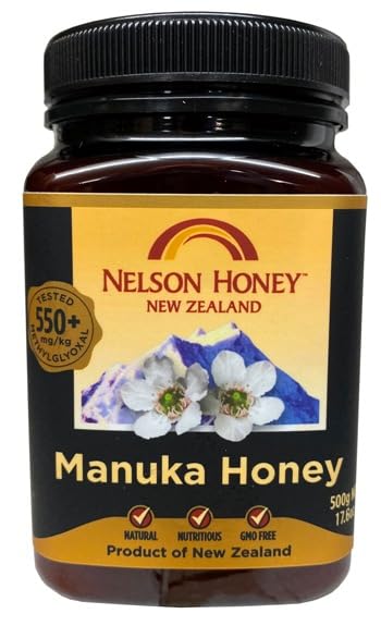 Nelson Honey Manuka Honey, 550+ mg/kg Methylglyoxal, Natural and GMO Free, Product of New Zealand, 500g