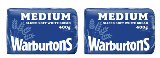 Warburtons Medium Sliced Soft White Bread, 400g - Pack of 2