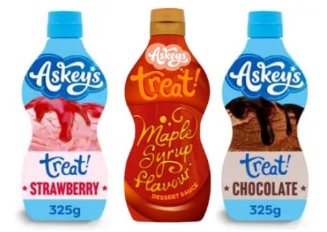 Askey's Treat Dessert Sauce, Strawberry, Chocolate, and Maple Syrup Flavour, 325g
