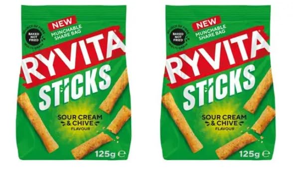 Ryvita Sticks Sour Cream & Chive Flavour, Baked Not Fried, Munchable Share Bag, 125g - Pack of 2