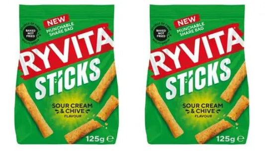 Ryvita Sticks Sour Cream & Chive Flavour, Baked Not Fried, Munchable Share Bag, 125g - Pack of 2