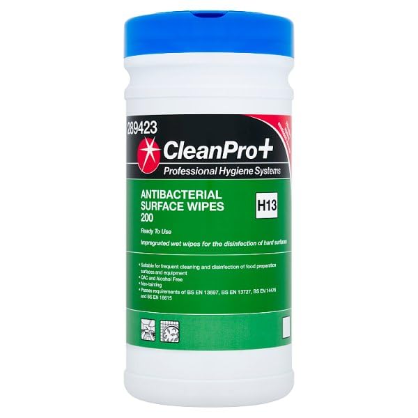 CleanPro+ Antibacterial Surface Wipes, Food Safe, Alcohol-Free, Ready to Use, 200 Wipes
