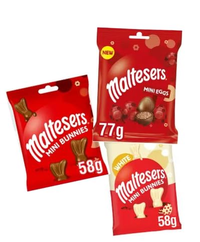 Maltesers Easter Chocolate Collection, Mini Eggs, Mini Bunnies, White Chocolate Bunnies, 77g and 58g Bags
