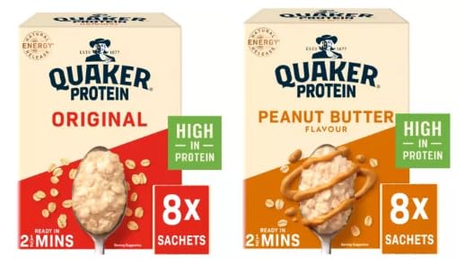 Quaker Protein Porridge Oats, Original and Peanut Butter Flavour, High in Protein.
