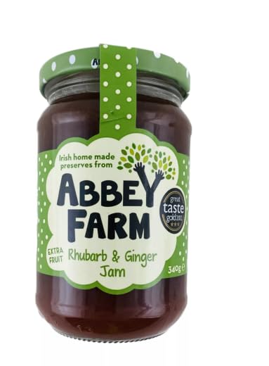 Abbey Farm Rhubarb & Ginger Jam, Irish Homemade Preserve, Extra Fruit, 340g