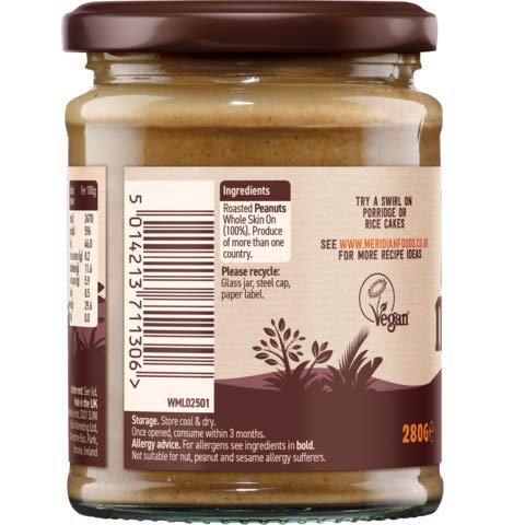 Meridian Natural Peanut Butter Smooth No Salt 280g