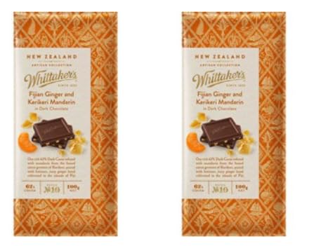 Whittaker's Fijian Ginger and Kerikeri Mandarin in Dark Chocolate, 62% Cocoa, 100g, Pack of 2