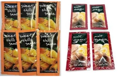 Lichfield Sweet Chilli Sauce and Malt Vinegar Sachets, Condiment Portions, Variety Pack - 200 Sachets