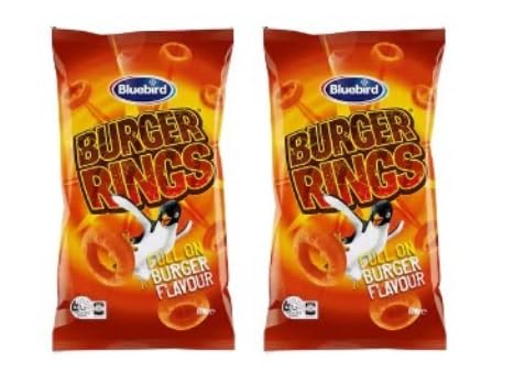 Bluebird Burger Rings, Full on Burger Flavour, Crunchy Snack Rings, Pack of 2