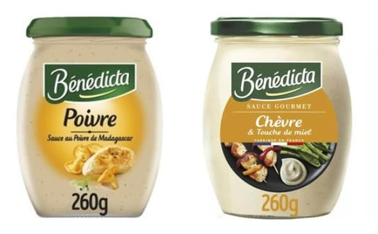 Bénédicta Gourmet Sauce, Poivre au Poivre de Madagascar & Chèvre with Honey, 260g