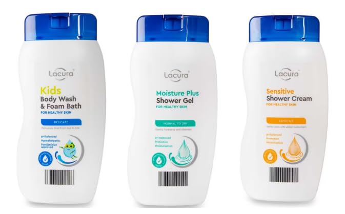 Lacura Kids Body Wash & Foam Bath, Moisture Plus Shower Gel, Sensitive Shower Cream, pH Balanced, Dermatologically Tested - (Pack of 3)