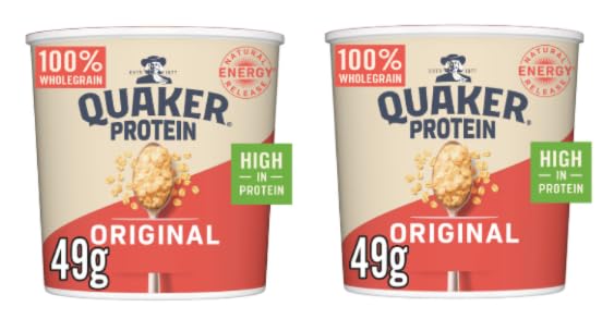 Quaker Protein Original Porridge Pot, 100% Wholegrain, High in Protein, Natural Energy Release, 49g - (Pack of 2)