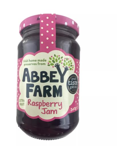 Abbey Farm Raspberry Jam, Extra Fruit, Irish Homemade Preserve, 340g