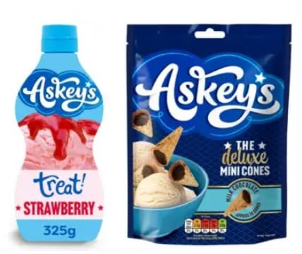 Askey's Strawberry Treat Sauce and Deluxe Mini Cones Bundle