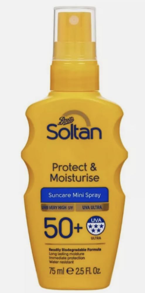 Soltan Protect & Moisturise Suncare Mini Spray SPF50+ 75ml – High Protection Sunscreen with 5-Star UVA Rating, Water Resistant & Non-Greasy Formula – Ideal for Travel & On-the-Go