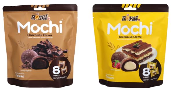 Royal Family Mochi, Chocolate Flavor & Tiramisu and Creme, Sweet Rice Dough, Pack of 2