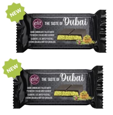 Elit The Taste of Dubai Dark Chocolate Bar, Filled with Pistachio Cream and Kadayif, Pack of 2
