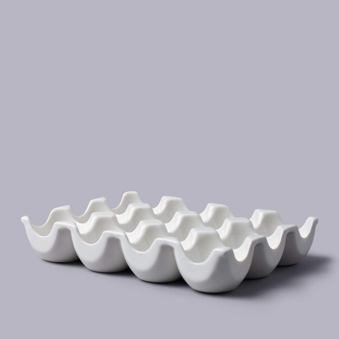 White Ceramic Egg Dish Holds 12 Eggs
