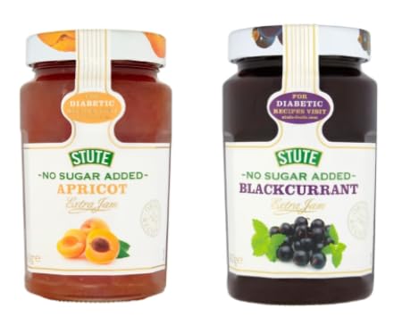 Stute No Sugar Added Apricot and Blackcurrant Extra Jam, Diabetic, 2 Jars