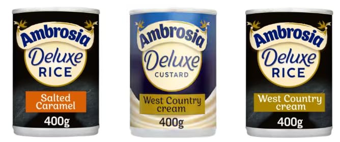 Ambrosia Deluxe Rice and Custard Variety Pack, Salted Caramel, West Country Cream