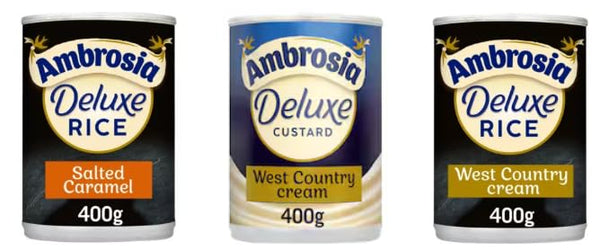 Ambrosia Deluxe Rice and Custard Variety Pack, Salted Caramel, West Country Cream
