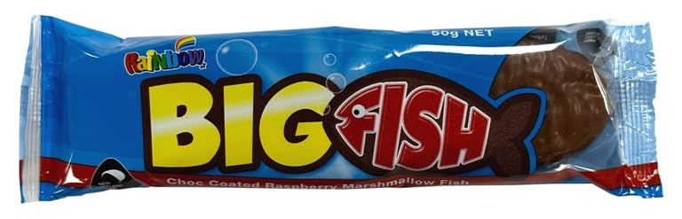 Rainbow Big Fish Choc Coated Raspberry Marshmallow Fish, 50g