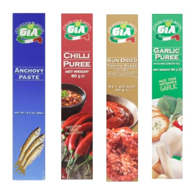 GiA Italian Puree Variety Pack, Anchovy Paste, Chilli, Sun Dried Tomato, Garlic Puree, 80g